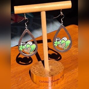 Wooden Lightweight Shamrock Luck Earrings
